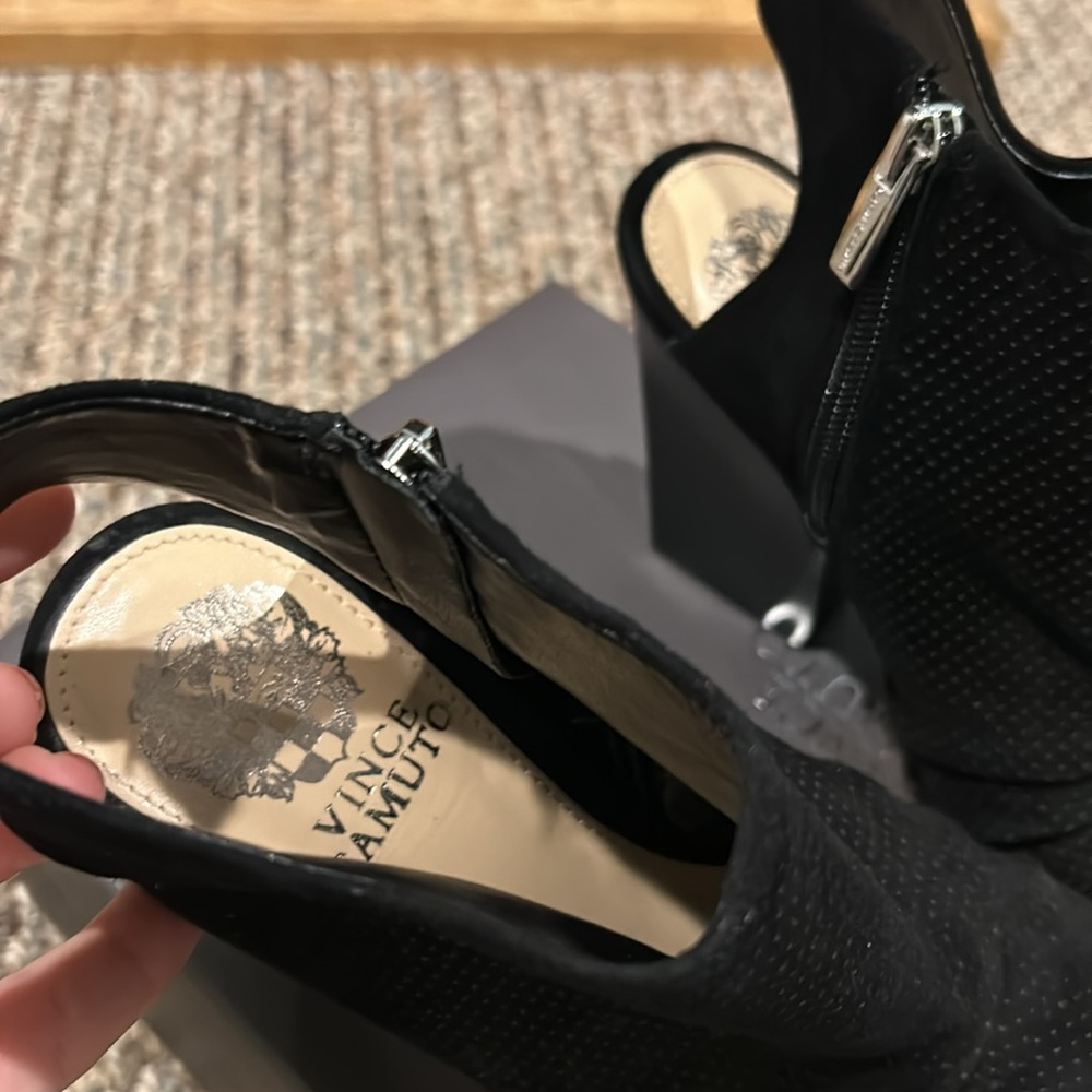 Vince Camuto Peep Toe Suede Booties - Picture 3 of 6
